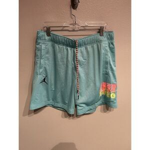 Air Jordan Shorts Men's Large Blue Aqua Sport DNA Mesh Basketball Casual